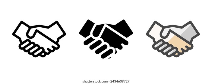 Mehrzweck-Handshake-Vektor-Symbol in Kontur, Glyphe, ausgefüllter Konturstil. Drei Varianten im Symbolstil in einem Paket.