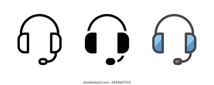 Multipurpose headset vector icon in outline, glyph, filled outline style. Three icon style variants in one pack.