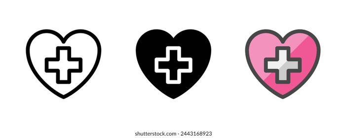 Multipurpose heart vector icon in outline, glyph, filled outline style. Three icon style variants in one pack.