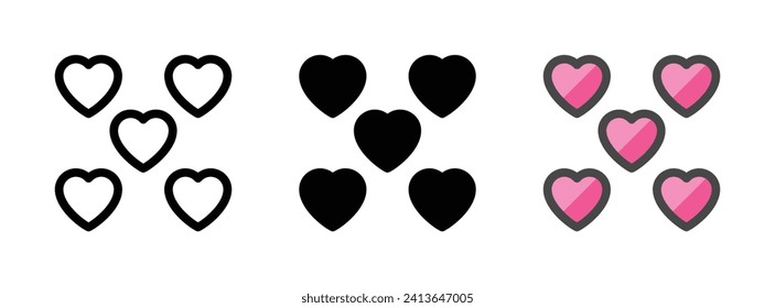 Multipurpose hearts vector icon in outline, glyph, filled outline style. Three icon style variants in one pack.