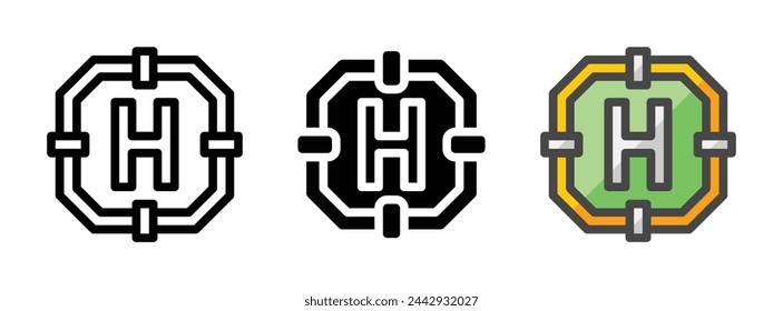 Multipurpose helipad vector icon in outline, glyph, filled outline style. Three icon style variants in one pack.