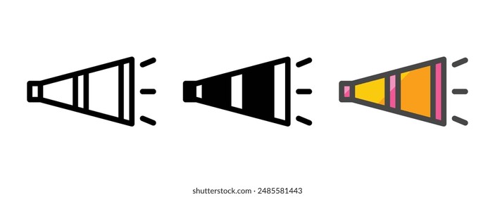 Multipurpose horn vector icon in outline, glyph, and filled outline style on white background.