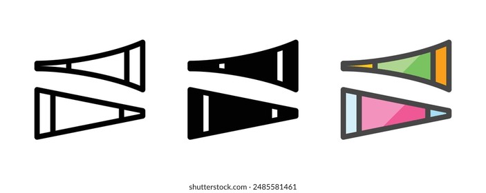 Multipurpose horns vector icon in outline, glyph, and filled outline style on white background.