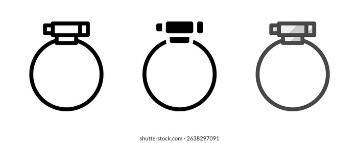 Multipurpose hose clamp vector icon in outline, glyph, filled outline style. Three icon style variants in one pack.