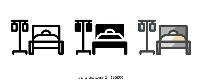 Multipurpose hospitalization vector icon in outline, glyph, filled outline style. Three icon style variants in one pack.