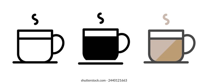 Multipurpose hot chocolate vector icon in outline, glyph, filled outline style. Three icon style variants in one pack.
