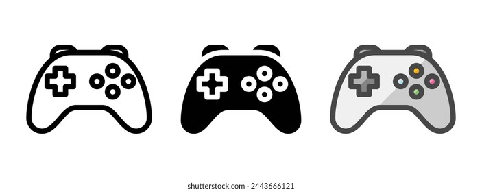 Multipurpose joystick vector icon in outline, glyph, filled outline style. Three icon style variants in one pack.