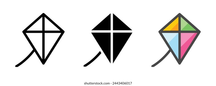 Multipurpose kite vector icon in outline, glyph, filled outline style. Three icon style variants in one pack.