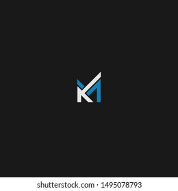 Multipurpose KM MK logo vector template icon in white and blue