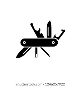 Multipurpose knife black icon, vector sign on isolated background. Multipurpose knife concept symbol, illustration 