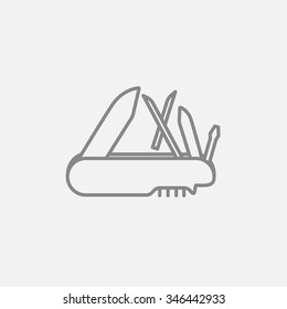 Multipurpose knife line icon for web, mobile and infographics. Vector dark grey icon isolated on light grey background.