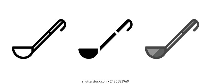 Multipurpose ladle vector icon in outline, glyph, filled outline style. Three icon style variants in one pack.