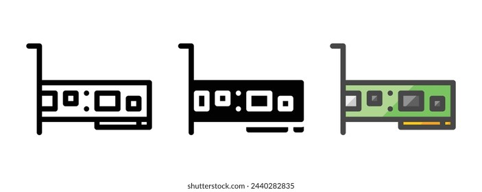 Multipurpose LAN card vector icon in outline, glyph, filled outline style. Three icon style variants in one pack.