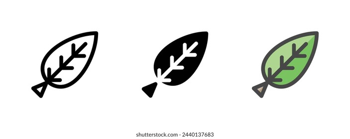 Multipurpose leaf vector icon in outline, glyph, filled outline style. Three icon style variants in one pack.