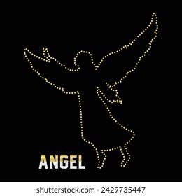 Multipurpose luxury golden color angel outline dot icons logo design template. Vector illustration with black background.
