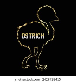 Multipurpose luxury golden color baby ostrich bird outline dot icons logo design template. Vector illustration with black background.