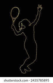 Multipurpose luxury golden color badminton player activity outline dot icons logo design template. Vector illustration with black background.