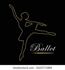 Multipurpose luxury golden color ballerina woman outline dot icons logo design template. Vector illustration with black background.