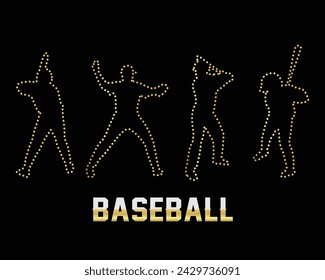 Multipurpose luxury golden color baseball player activity outline dots logo design template. Vector illustration with black background.