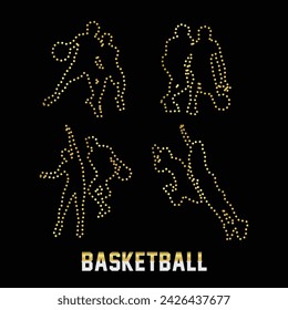 Multipurpose luxury golden color basketball player activity outline dot icons logo design template. Vector illustration with black background.