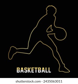 Multipurpose luxury golden color basketball player activity outline dot icons logo design template. Vector illustration with black background.