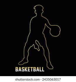 Multipurpose luxury golden color basketball player activity outline dot icons logo design template. Vector illustration with black background.