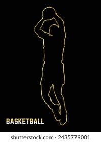 Multipurpose luxury golden color basketball player activity outline dot icons logo design template. Vector illustration with black background.