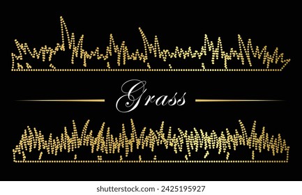 Multipurpose luxury golden color coniferous forest grass outline dot icons logo design template. Vector illustration with black background.