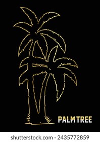 Multipurpose luxury golden color coniferous forest palm tree outline dot icons logo design template. Vector illustration with black background.