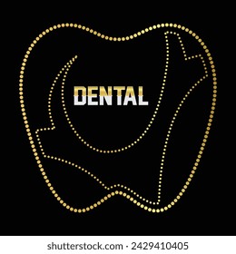 Multipurpose luxury golden color dental teeth outline dot icons logo design template. Vector illustration with black background.