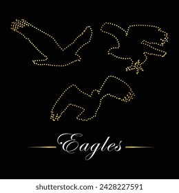 Multipurpose luxury golden color eagle outline dot icons logo design template. Vector illustration with black background.