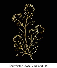 Multipurpose luxury golden color flowers leaf ink outline dot icons logo design template. Vector illustration with black background.