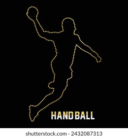 Mehrzweck-Luxus goldene Farbe Handball-Spieler Outline Dot Icons Logo Design-Vorlage. Vektorgrafik mit schwarzem Hintergrund.