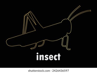 Multipurpose luxury golden color insect grasshopper outline dot icons logo design template. Vector illustration with black background.