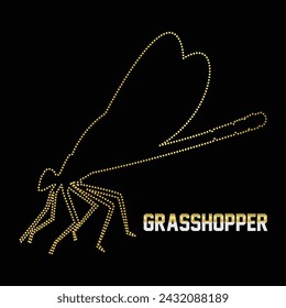 Multipurpose luxury golden color insect grasshopper outline dot icons logo design template. Vector illustration with black background.