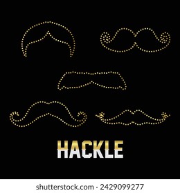 Multipurpose luxury golden color moustache outline dot icons logo design template. Vector illustration with black background.