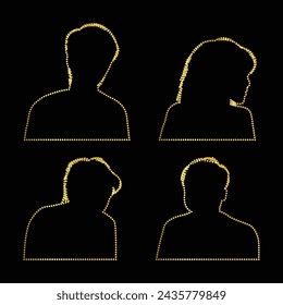 Multipurpose luxury golden color people face avatar outline dot icons logo design template. Vector illustration with black background.