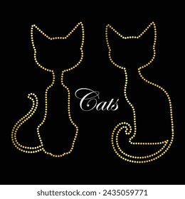Multipurpose luxury golden color pet cat outline dot icons logo design template. Vector illustration with black background.