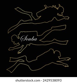 Mehrzweck Luxus goldene Farbe Taucher Outline Dot Icons Logo Design Vorlage. Vektorgrafik mit schwarzem Hintergrund.