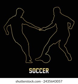 Multipurpose luxury golden color soccer sports football player activity outline dot icons logo design template. Vector illustration with black background.