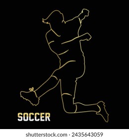 Multipurpose luxury golden color soccer sports football player activity outline dot icons logo design template. Vector illustration with black background.