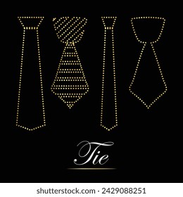 Multipurpose luxury golden color suit tie outline dot icons logo design template. Vector illustration with black background.