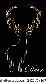 Multipurpose luxury golden color wild deer outline dot icons logo design template. Deer logo. Vector illustration with black background.