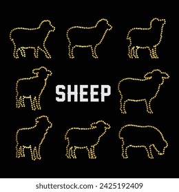 Multipurpose luxury golden color wild sheep outline dot icons logo design template. Vector illustration with black background.