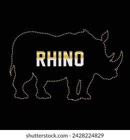 Multipurpose luxury golden color wild african rhino outline dot icons logo design template. Vector illustration with black background.