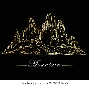Multipurpose luxury golden color wild nature mountain outline dot icons logo design template. Vector illustration with black background.