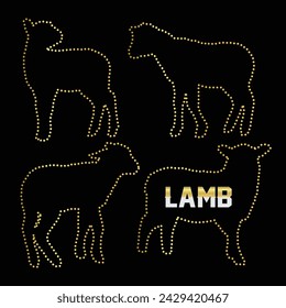 Multipurpose luxury golden color wild sheep outline dot icons logo design template. Vector illustration with black background.