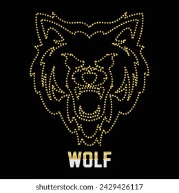 Multipurpose luxury golden color wild wolf head outline dot icons logo design template. Vector illustration with black background.