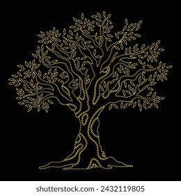 Multipurpose luxury golden color wild forest family trees outline dot icons logo design template. Vector illustration with black background.