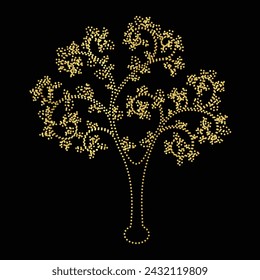 Multipurpose luxury golden color wild forest family trees outline dot icons logo design template. Vector illustration with black background.